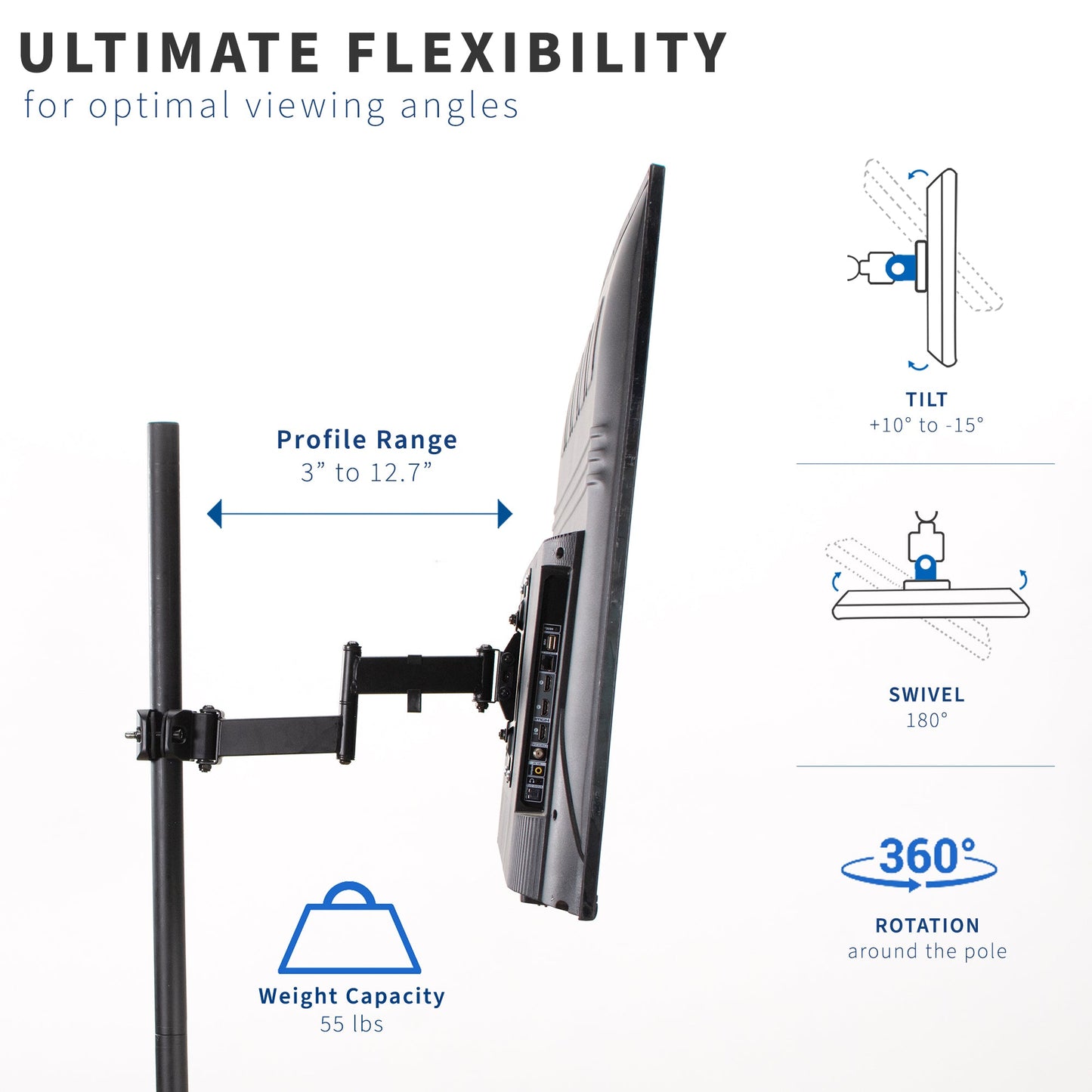 TV Pole Mount Arm (extendable) for 32" to 55" TVs